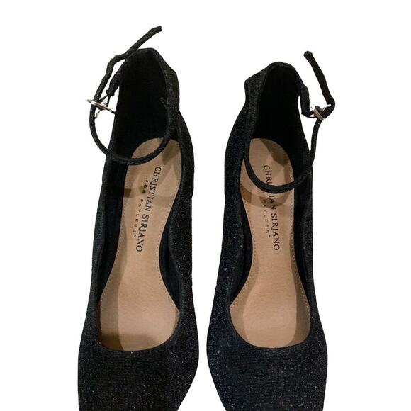 Christian Siriano Shoe Women 5.5 Pointed Toe Slip On Black Pump Ankle Strap Heel - Picture 4 of 7